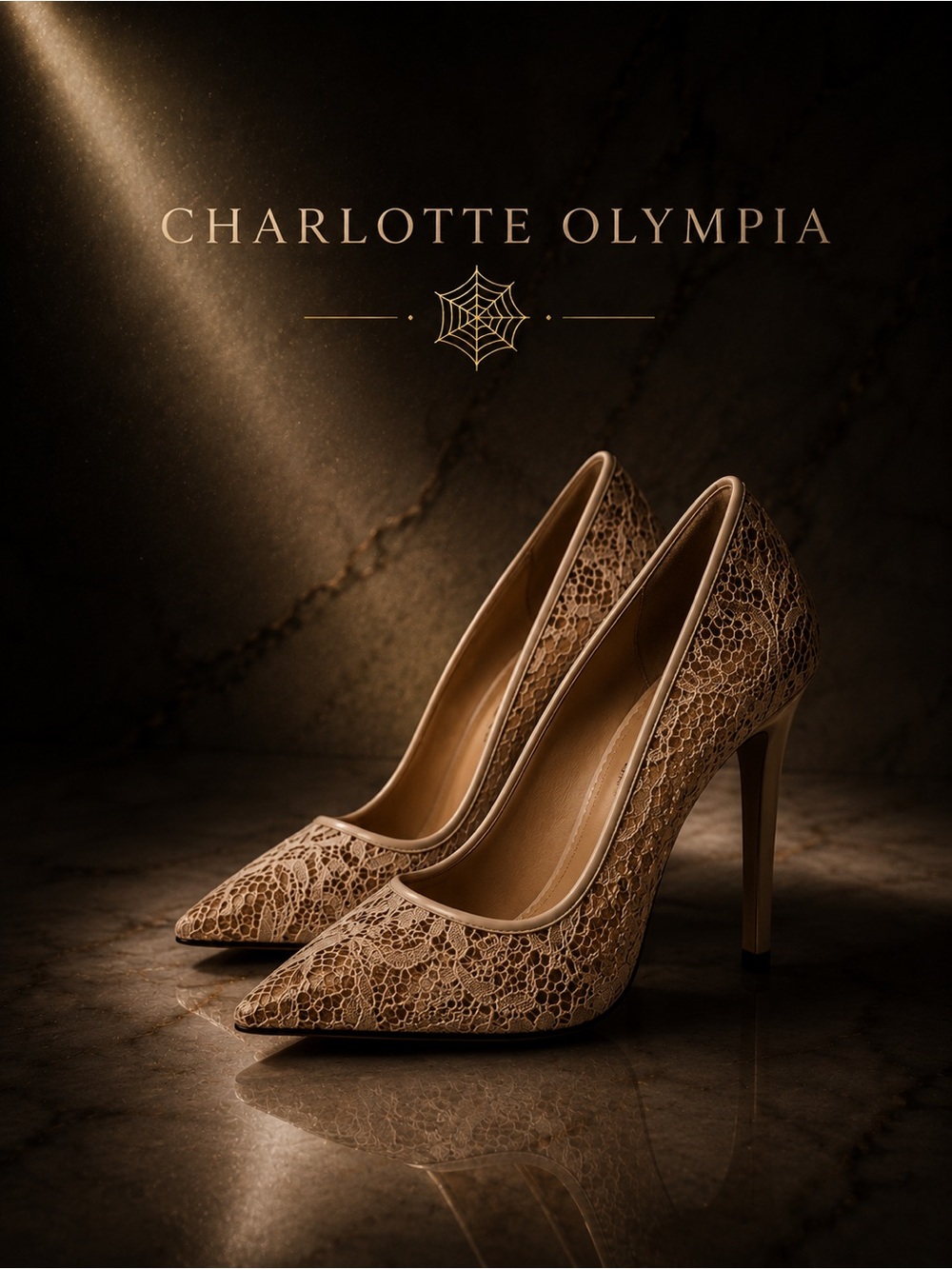 Charlotte Olympia Monroe Lace Mesh Pointed Toe Pumps Beige Stiletto Heel EU 36.5